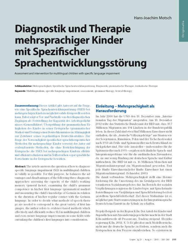 Diagnostik Und Therapie Mehrsprachiger Kinder Mit Spezifischer ...